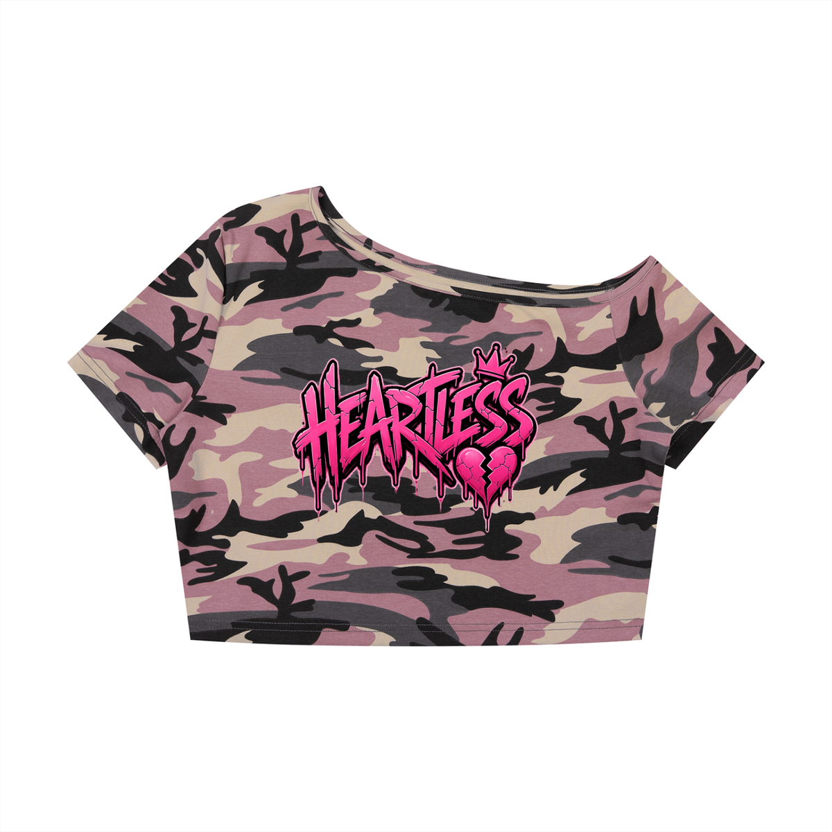 Women's Camo Off-Shoulder Crop T-Shirt