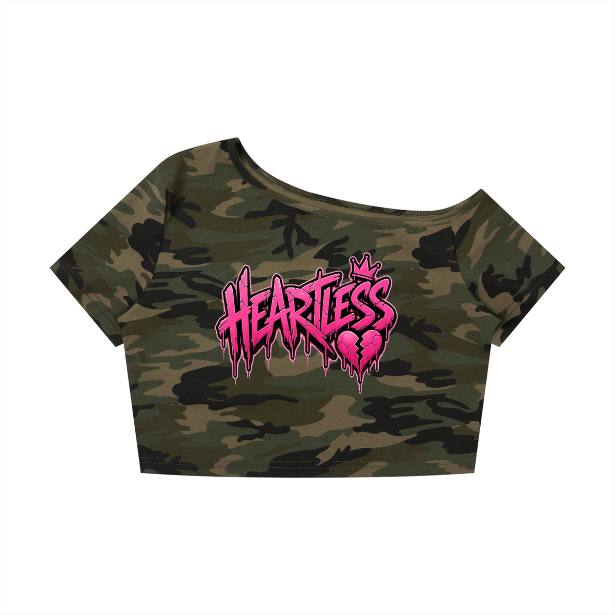 Women's Camo Off-Shoulder Crop T-Shirt