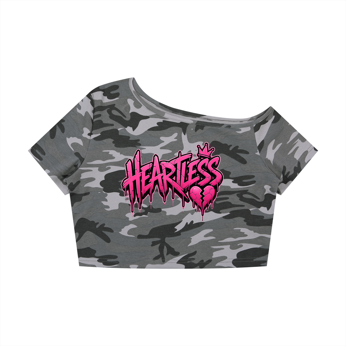 Women's Camo Off-Shoulder Crop T-Shirt